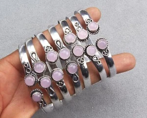 Brazalete 10 piezas cristales de cuarzo rosa superposición de plata joyería hecha a mano CB-027 - Imagen 1 de 1
