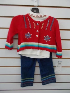 Infant Girls B.T. Kids $44 3pc Red Cardigan, Shirt, & Jeans Set Size 6/9 Months - Picture 1 of 8