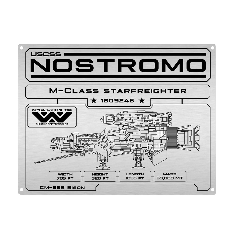 Letrero de aluminio placa de datos especificaciones Alien Nostromo Foto 1 de 1