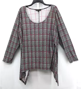 Lexington Avenue NYC Shirt Womens Size 2X Gray Pink Houndstooth Plaid Tunic Top - Picture 1 of 6