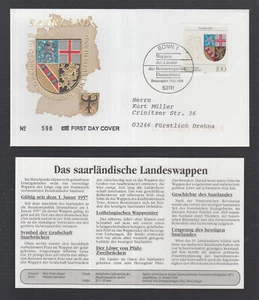 BRD 1994 FDC/Beleg + Beschreibung -  Wappen der Länder - Saarland - Picture 1 of 1