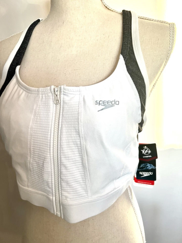 *NEW WITH TAGS* Speedo Precision Pleat Zip Top Womens Fitness Swim  14 White $54 — 第 1/4 张图片