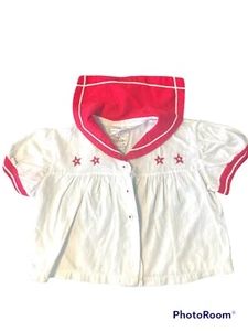 Vintage Baby Mädchen bestickt Maritim Matrose Shirt Puffärmel Krippe Alter Mode - Bild 1 von 5