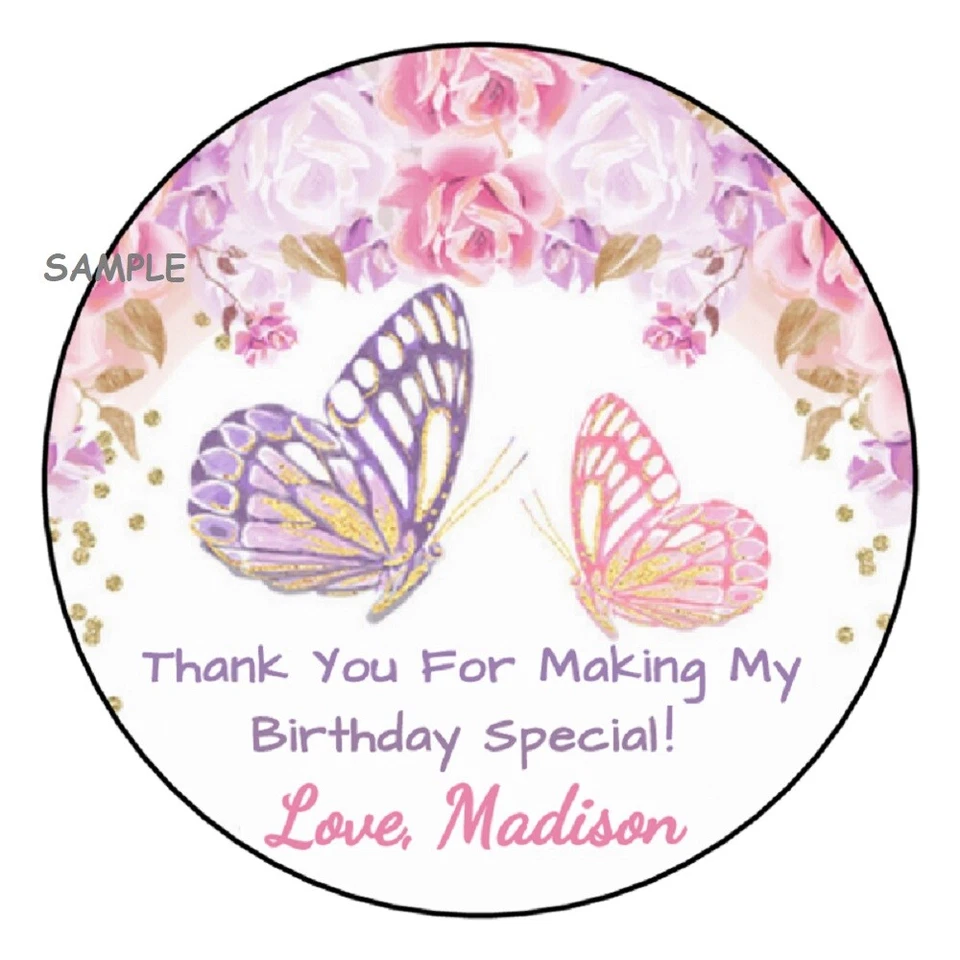 12只蝴蝶和花朵生日派对贴纸礼品标签2.5  — 第 1/1 张图片