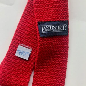 Lands End Necktie Mens Red Cotton Knit Square Tip Tie USA 1980s Vintage - Picture 1 of 7
