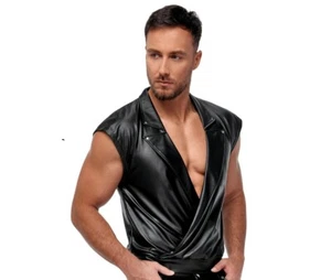 Mens Biker Style Sleeveless Top - Picture 1 of 10