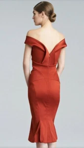 Zac Posen Burgundy Duchess Satin Fitted Cocktail Dress Sz 8 NWOT - Picture 1 of 8