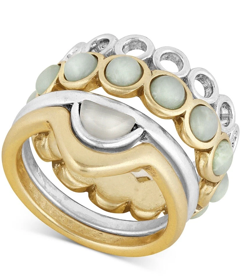 Lucky BRAND Two Tone Semi Precious Stone Patterned Stacking Rings 4pc 7 #203