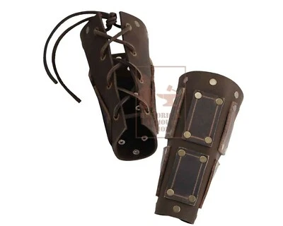 Halloween Medieval Viking Bohemond Brown leather armguard vambraces larp costume - Image 1 of 3