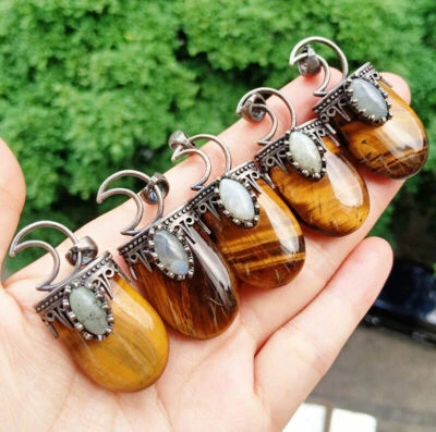 5pcs Tiger Eye Labradorite Stone Pendants Reiki Healing Amulet Wholesale - Image 1 of 3