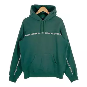 Supreme 18AW Text Stripe Hooded Sweatshirt Pullover Hoodie Green Size M Used - Picture 1 of 9
