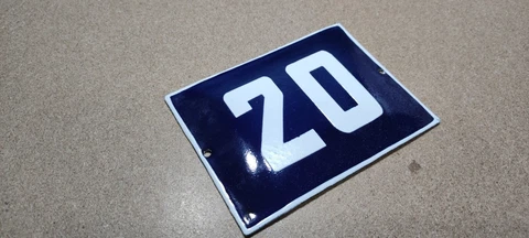 Vintage Enamel Sign Number 20 Blue House Door Street Plate Metal Porcelain Tin Cover