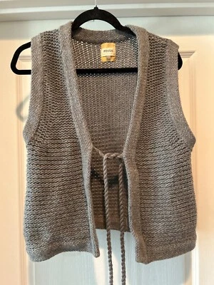 Chaleco FOSSIL Gris Tejido Mezcla Angora Top Sin Mangas Corbata Cinturón Talla Grande Foto 1 de 4
