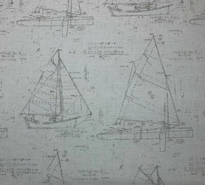 SUNBRELLA POINT OF SAIL BLUE SKY GRAY SAILBOAT OUTDOOR INDOOR FABRIC BTY 54"W - Picture 1 of 7