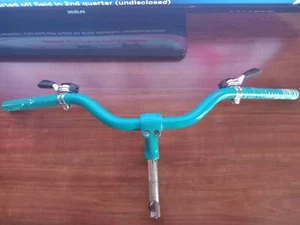 Vintage TEAL Riser Backsweep Handlebars with Stem  and 3X5 Shifters MTB Bike  - Picture 1 of 10
