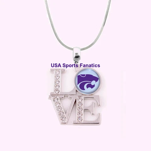 NCAA Kansas State Wildcats 925 Sterling Silver Team Love Necklace /Rhinestones Cover