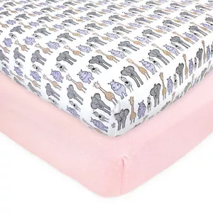 Hudson Baby Infant Girl Cotton Fitted Crib Sheet, Pink Safari, One Size - Picture 1 of 3