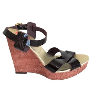 Michael Kors Women's Brown Patent Leather Cork Wedges Sandals Shoes Size 8 $189 - Picture 1 of 12