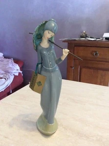Very Rare Collectible Fountains Hand Painted Umbrella Figure Women - Picture 1 of 4