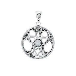 Pentacle Triple Crescent Moon 925 Sterling Silver Pendant Fine Wiccan Jewelry - Picture 1 of 3