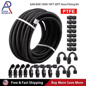4AN-6AN-8AN-10AN Nylon Braided PTFE Fuel Line 10FT 20FT with 20 Fitting Hose Kit - Picture 1 of 16