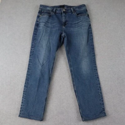 Jeans masculino Uniqlo 32x25 perna reta 5 bolsos elástico flexível denim azul - Imagem 1 de 4