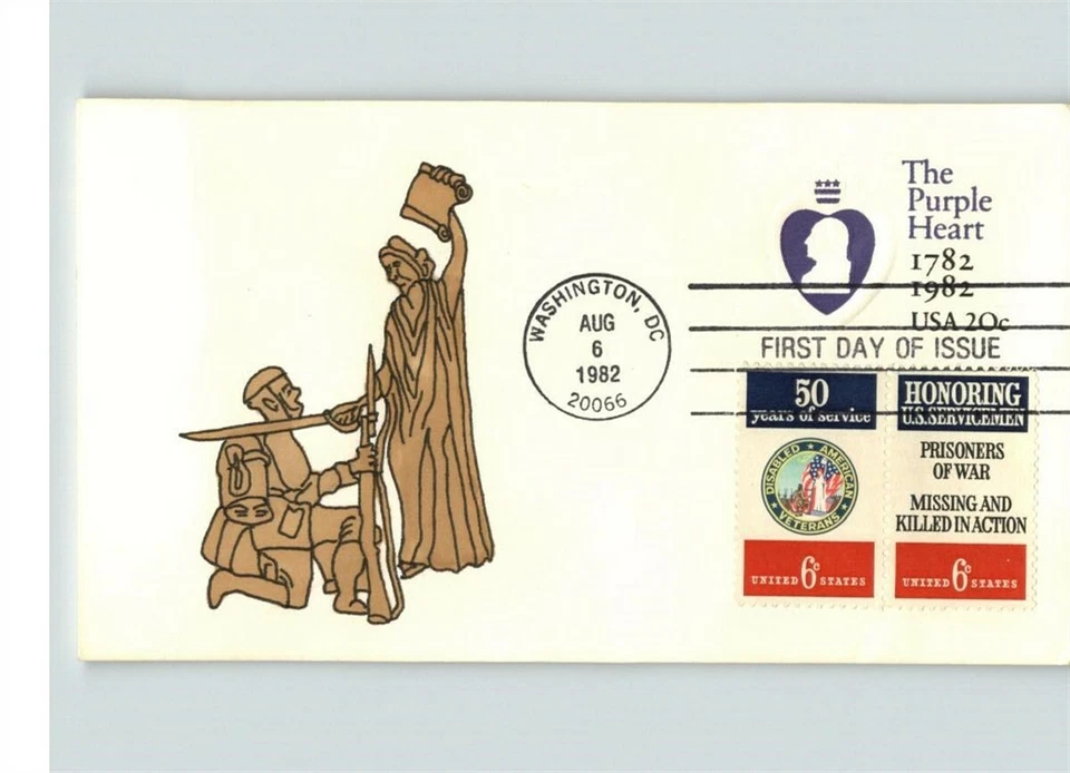 The PURPLE HEART Stamped envelope, Hand painted 1982 First Day of Issue - Image 1 of 1