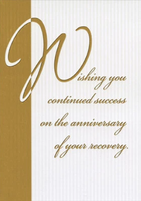 Tarjeta de felicitación aniversario de su recuperación lámina dorada y letras blancas Foto 1 de 2
