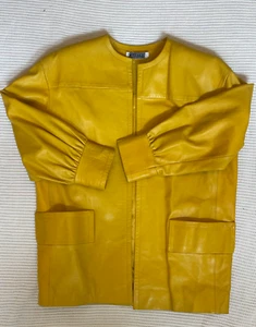 Vintage Genuine Givenchy Leather Jacket Yellow Marigold Sz Med - Picture 1 of 13