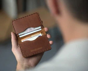 Cartera de cuero marrón personalizada, bolsa plegable para tarjetero - Imagen 1 de 6