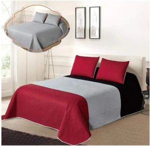 Red Black Gray Block Stripe 3pc Quilt Set Bedspread Twin Full Queen King Bedding - Picture 1 of 2