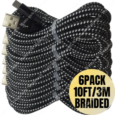 6-PACK 10Ft USB Charger Cable Heavy Duty For iPhone 14 13 12 11 XS Charging Cord - Image 1 of 4