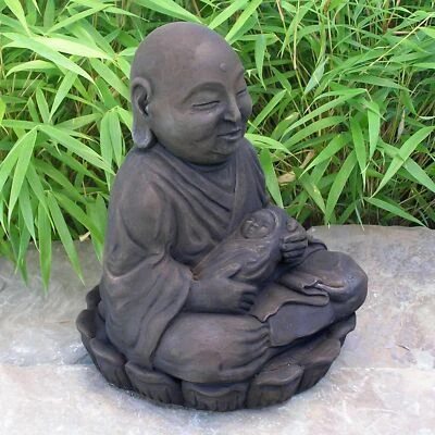Cast Stone Cement Seated Jizo Buddha Outdoor Garden Statue   - Image 1 of 4