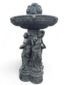 XXL Parkbrunnen Bronze Vier Frauen mit Krug Löwenköpfe massiv Antikpatina H234cm - Bild 1 von 9