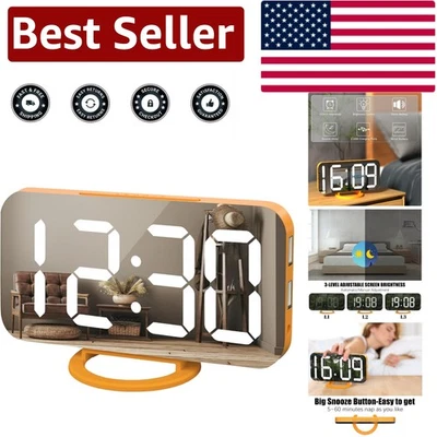 Large Mirrored LED Digital Alarm Clock with USB Charger & Snooze Function - Image 1 of 4