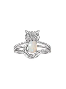 RYLOS  STERLING SILVER OPAL & DIAMOND GEMSTONE BIRTHSTONE CAT RING SIZE 5-13 - Picture 1 of 6