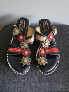 Spring Step L'Artiste Sandal Womens Size 8.5 39 Floral Slide Sandals Leather - Picture 1 of 5