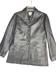 Tribeca Studio Jacket Womens Small Leather Button Front Blazer Classic Lined - Picture 1 of 9