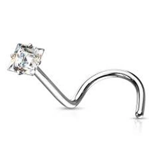 Piercing Naso Incurvate Argento Zirconi Trasparente Sabbiato 0,8mm - Immagine 1 di 1