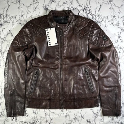 BELSTAFF Mens Dark Deep Copper Legacy Outlaw Leather Jacket SIZE UK38 IT48 NEW - Image 1 of 4