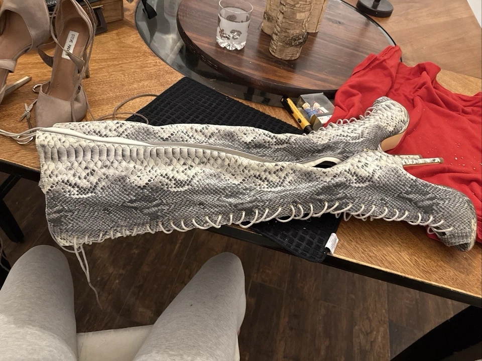 Liliana Python 露趾系带高跟鞋高筒靴 6 码 — 第 1/4 张图片