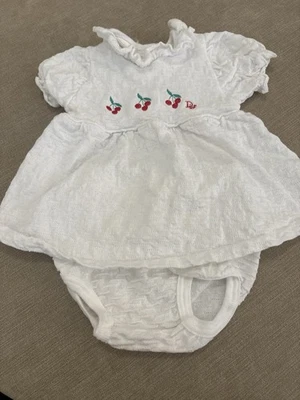 Vintage Baby Dior Two Piece Infant Girl 6-9M White Cherry Embroidered - Image 1 of 4