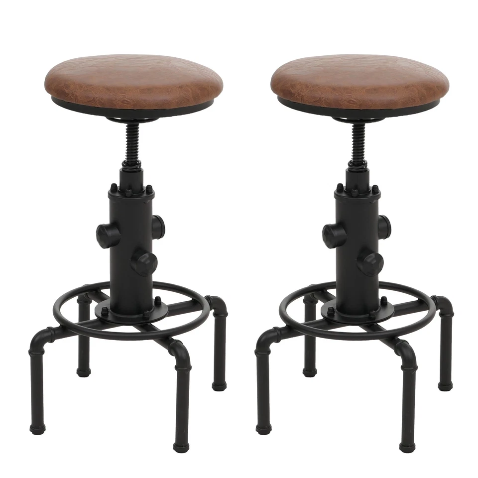 B-Ware 2er-Set Barhocker MCW-N23, drehbar Industrial Metall Kunstleder, braun - Bild 1 von 4
