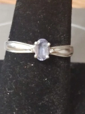Anillo sólido de platino/diamante/tanzinita Pt900 talla 8 firmado 3,7 g Foto 1 de 4