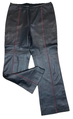 Escada Lambskin Leather Pants Decorative Stitching Side Zip Black Sz 42/US 12 - Image 1 of 4