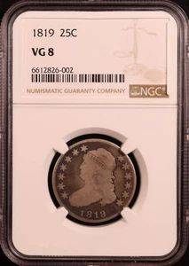 1819 Capped Bust Silver Quarter "Small 9" - NGC VG8 - Tougher Date & US Type! - Picture 1 of 7
