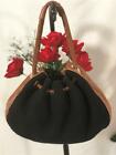 KATE SPADE Black Fabric Brown Leather Trimmed Drawstring Small Carry on Bag