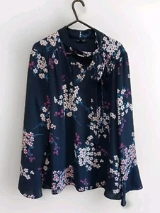 Portmans Womens BlouseTop 12 Ladies Long Sleeve Floral Navy - Imagen 1 de 10