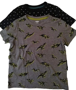 Qty 2: Boy's (6-7) OLD NAVY Gray Dinosaur Print; Black/Gray Diamond Print SS EUC - Picture 1 of 3