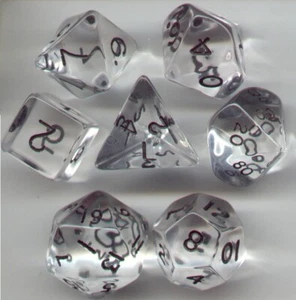 NEW RPG Dice Set of 7 - Translucent Clear D4 D6 D8 D10 D12 D20 D00-90 - Picture 1 of 1